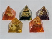 5 Hand Made Office Paper Weight Pyramids