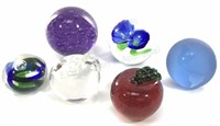 (6) Glass Paperweights, Apples, Spheres, World
