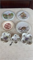 Three Hand Painted Trivets, Ashtrays, Saucer