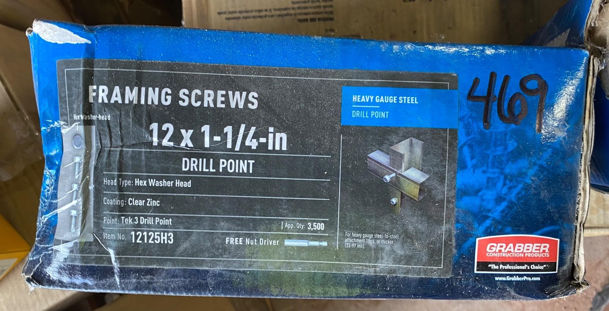 Framing Screws, 12x1-1/4", Drill Point, 3500ct