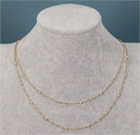 14K Gold & Seed Pearl Station Necklace