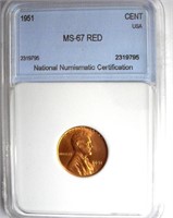 1951 Cent NNC MS-67 RD LISTS FOR $800