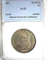 1831 Capped Bust 50c NNC AU-50 LISTS FOR $450