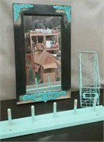 Box-Wood Frame Mirror, Magazine Holder, & Coat