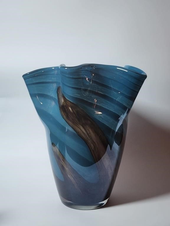Hand Made Blue Blown Glass Vase