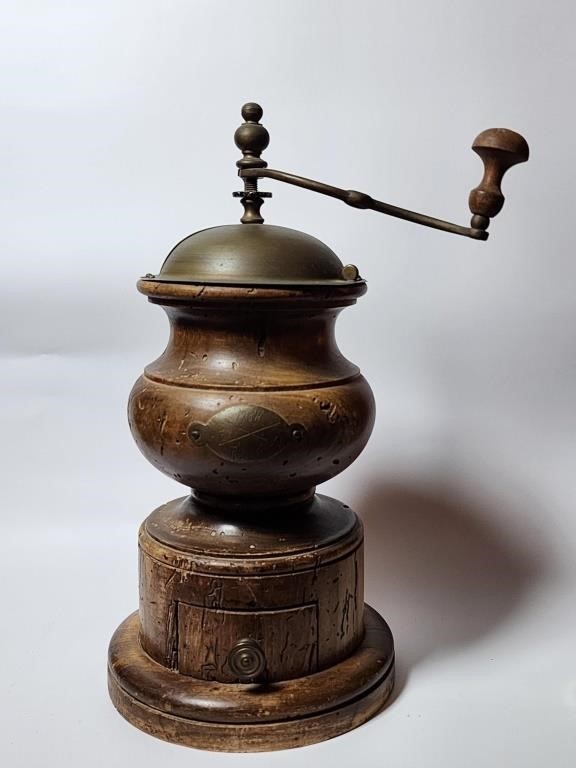 1784 Coffee Grinder Primitive Wood and Brass