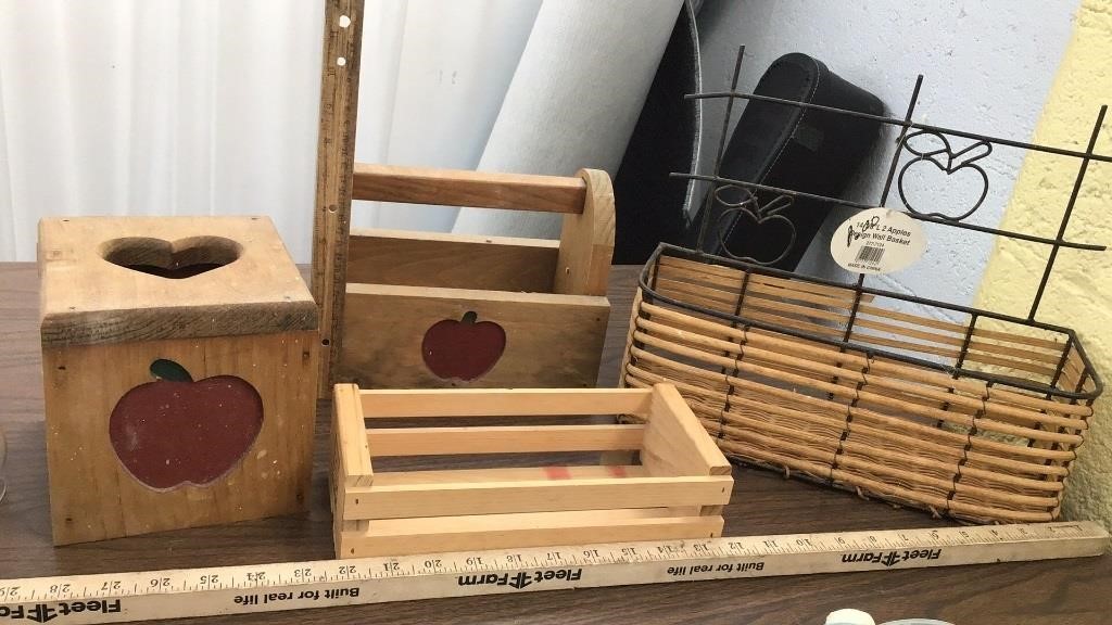 Apple basket & wood boxes