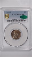1931-S Lincoln PCGS MS64BN CAC