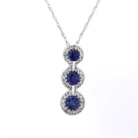 .85 Ct Diamond Sapphire Pendant Necklace 14 Kt