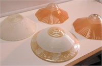 (4) PC GLASS CEILING SHADES. LARGEST IS 12" DIA.