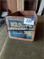 Wooden apple box, 19.5" long, 12" wide, 11" tall