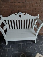 White wooden bench, 4' long, 20" deep,