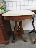 Victorian Eastlake Style Parlor Table, White Marbl