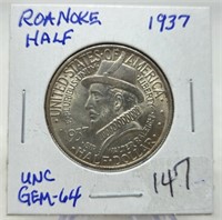 1937 Roanoke Half Dollar Unc.