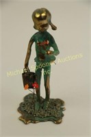 MALCOLM MORAN BRONZE GIRL WITH FLOWERS & PAIL 1972