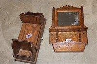 2 Wooden Pieces-Mirrored Shelf, etc.