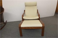 Ikea Poang Wood/ Leather Chair and Foot Stool