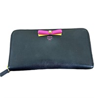 MCM ribbon leather wallet black