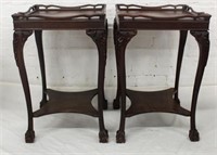 2pc Square Mahg. Tables w/ carved legs and