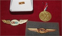 Lalique WWI Medal, Flight Wings & 10kt gold