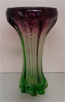 Antique Glass Vase Green to Purple 12 inches tall