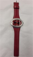 Red Geneva Watch, leather band, untested