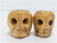 TWO BONE CARVED SCULL NETSUKES