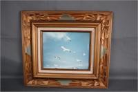 Wood Framed Artwork Seagulls in Flight