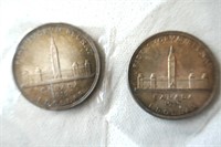 2 - 1939 Silver Dollar Coins