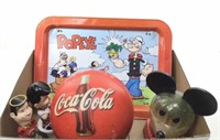 (5pc) Vtg Popeye Tray, Coca Cola Bowling Ball