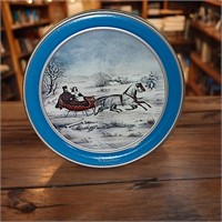Blue Currier & Ives Sleigh Ride Collectible Tin