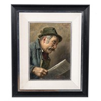 Ernst Stierhof. Man Reading Newspaper, oil