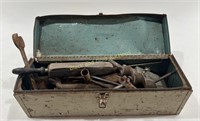 Vintage Metal 19? Tool Box w/ Tools & Drill Bits
