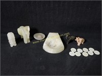 Misc White Onyx Figurines - Elephants, Ash Tray