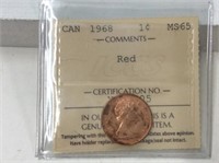 1968 1 Cent Iccs Certified Ms-65