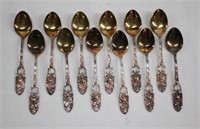 12pc NS. ALP Plated Rose Handled Tea Spoons
