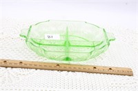 GREEN LORAIN BASKET DIVIDED BOWL BY INDIANA GLASS