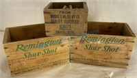 Group of three wooden ammo boxes with aluminum