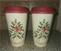 Pair of Lenox coffee cups with lids