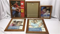 F4). 5 LARGE WOOD FRAMES, ( one the glass is