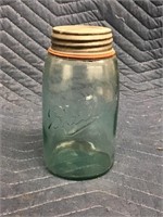 Antique Ball Mason Jar Blue Glass with Zinc Top