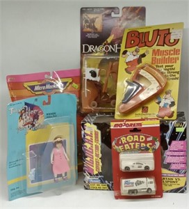 (J) MicroMachines, bluto and more toys.