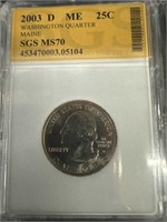 2003 D Maine 25C coin Grades MS 70