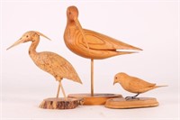 Lot of 3 Carved Birds by Unknown Carver, 2 Shore