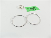 Sterling Silver Ring (6) and Hoop Earrings