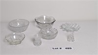 ASSORTED VINTAGE DISHES AND CRYSTAL TOOTHPICK HOLD