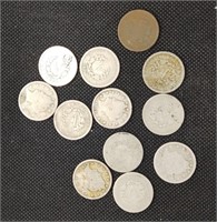 Twelve antique Liberty V Nickel coins