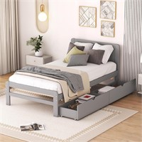 Modern Twin Bed with Drawers  Grey
