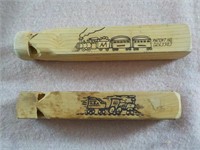 2 Wood train whistles 8" and 9" both  UPSTAIRS