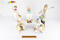 (4) Carnival of Clowns Figures, Signed Italian